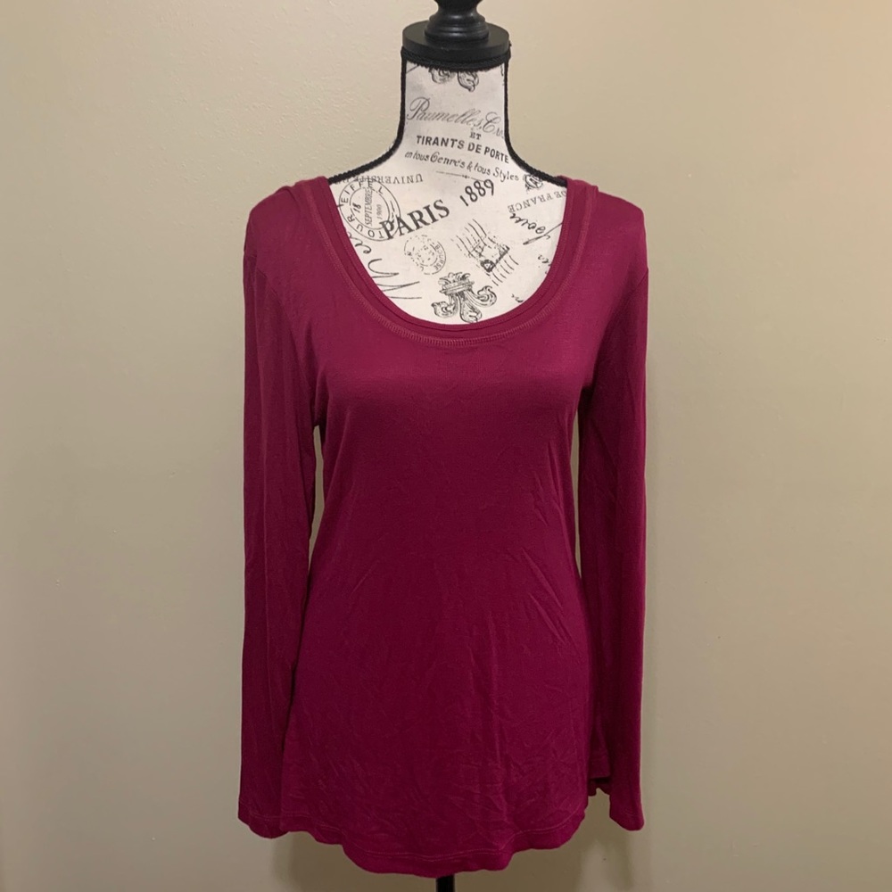 Kate Park Long Sleeve Maroon Petite Large Top